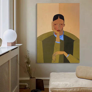 Large Modern Abstract Geometric Portrait Canvas Wall Art #VRA 153