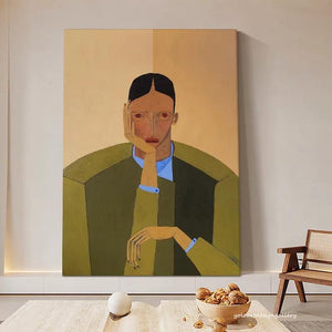 Large Modern Abstract Geometric Portrait Canvas Wall Art #VRA 153