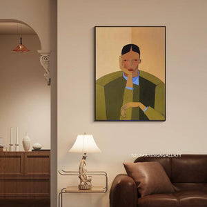 Large Minimalist Contemplative Figure Textured Oil Painting Neutral Tone Canvas Art for Home & Office Decor