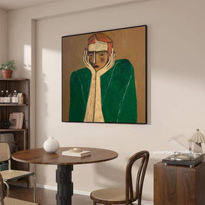 Large Modern Abstract Contemplative Figure Canvas Wall Art Textured Oil Painting for Bedroom & Entryway Decor