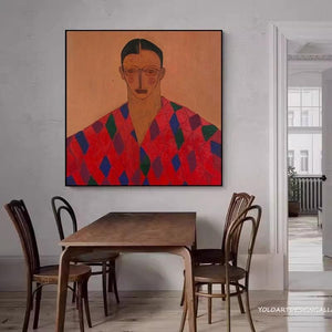 Large Modern Abstract Geometric Portrait Canvas Wall Art Textured Oil Painting for Bedroom & Entryway Decor