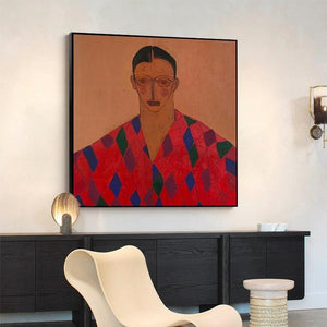 Large Modern Abstract Geometric Portrait Canvas Wall Art Textured Oil Painting for Bedroom & Entryway Decor