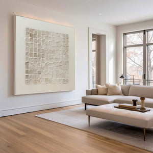 Large Minimalist Textured Block Grid Canvas Wall Art Textured Abstract Art for Entryway & Bedroom Decor