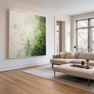 Large Green Abstract Geometric Canvas Wall Art Textured Modern Painting for Living Room Decor