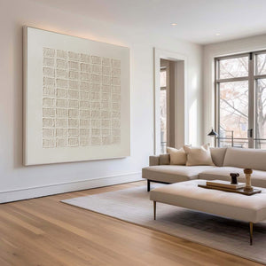 Large Contemporary Relief Line Grid Canvas Wall Art Luxury Neutral Art for Home & Gallery Decor