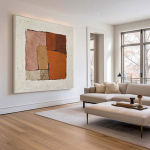 Large Earth Tone Abstract Block Canvas Wall Art Textured Modern Painting for Neutral Interior Decor