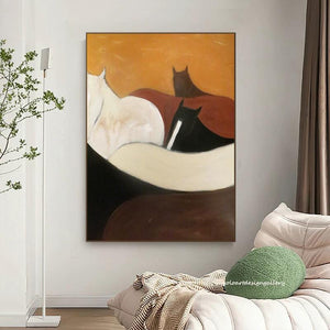 Large Modern Abstract Horse Group Canvas Wall Art Textured Oil Painting for Bedroom & Entryway Decor