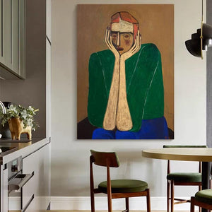Large Cubist-Inspired Abstract Man Textured Oil Painting Colorful Modern Canvas Art for Home & Office Decor