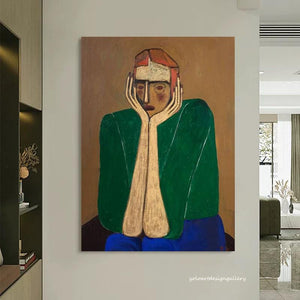 Large Cubist-Inspired Abstract Man Textured Oil Painting Colorful Modern Canvas Art for Home & Office Decor