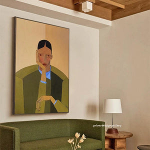 Large Minimalist Contemplative Figure Textured Oil Painting Neutral Tone Canvas Art for Home & Office Decor