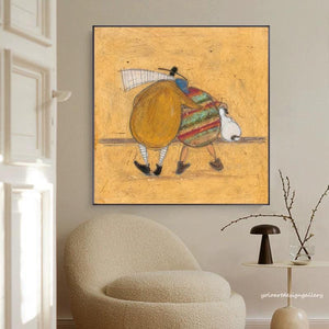 Large Minimalist Whimsical Figures & Pet Canvas Wall Art Textured Oil Painting for Bedroom & Entryway Decor