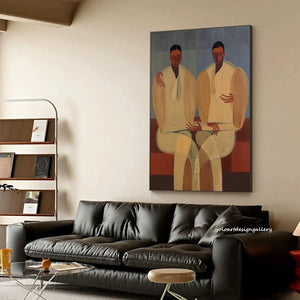 Large Modern Abstract Intimate Twin Figures Canvas Wall Art Textured Oil Painting for Bedroom & Entryway Decor