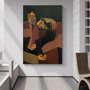 Large Modern Abstract Intimate Figures Textured Canvas Art Figurative Painting for Bedroom & Entryway Decor