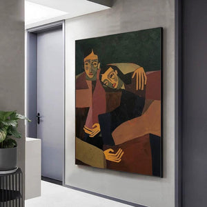 Large Modern Abstract Intimate Figures Textured Canvas Art Figurative Painting for Bedroom & Entryway Decor