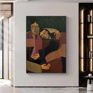 Large Modern Abstract Intimate Figures Textured Canvas Art Figurative Painting for Bedroom & Entryway Decor
