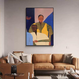 Large Expressionist Intimate Embrace Figurative Oil Painting Bold Colorful Canvas Art for Home & Office Decor