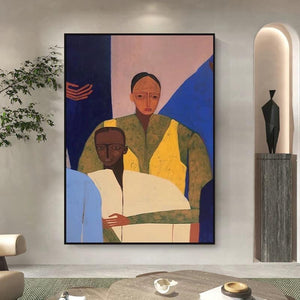 Large Expressionist Intimate Embrace Figurative Oil Painting Bold Colorful Canvas Art for Home & Office Decor