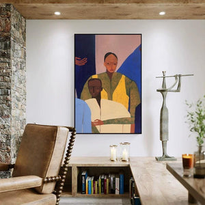 Large Expressionist Intimate Embrace Figurative Oil Painting Bold Colorful Canvas Art for Home & Office Decor