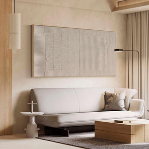 Large Horizontal 3D Textured Linear Grid Canvas Wall Art Wabi-Sabi Minimalist Art for Living Room Decor