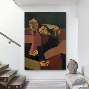 Large Modern Abstract Intimate Figures Textured Canvas Art Figurative Painting for Bedroom & Entryway Decor