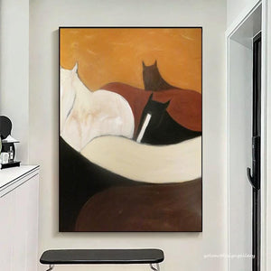 Large Modern Abstract Horse Group Canvas Wall Art Textured Oil Painting for Bedroom & Entryway Decor