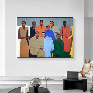 Large Expressionist Diverse Group Figurative Oil Painting Bold Multicolor Canvas Art for Home & Office Decor
