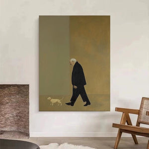 Large Modern Contemplative Figure & Dog Canvas Wall Art #VRA 149