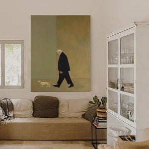 Large Modern Contemplative Figure & Dog Canvas Wall Art #VRA 149