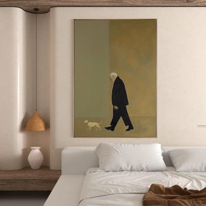 Large Modern Contemplative Figure & Dog Canvas Wall Art #VRA 149