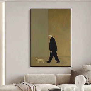 Large Modern Contemplative Figure & Dog Canvas Wall Art #VRA 149