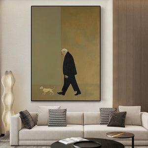 Large Modern Contemplative Figure & Dog Canvas Wall Art #VRA 149
