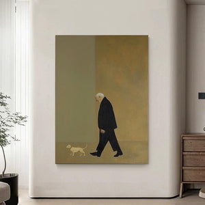 Large Modern Contemplative Figure & Dog Canvas Wall Art #VRA 149