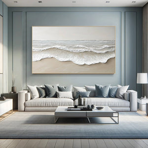 Large Contemporary Coastal Wave Canvas Wall Art Textured Ocean Seascape Painting for Modern Home Decor