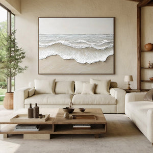 Large Contemporary Coastal Wave Canvas Wall Art Textured Ocean Seascape Painting for Modern Home Decor