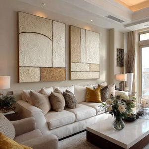 Large Textured Geometric Diptych | VelraArt #CZ 002