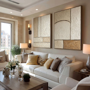 Large Textured Geometric Diptych | VelraArt #CZ 002