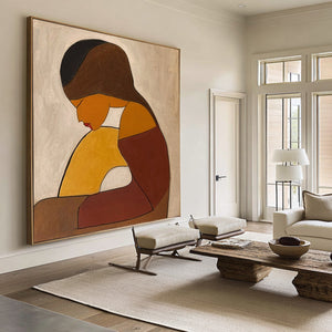 Minimalist Figure Oil Painting - Modern Neutral Wall Art | VelraArt