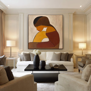 Minimalist Figure Oil Painting - Modern Neutral Wall Art | VelraArt