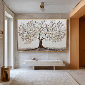 Minimalist Tree Oil Painting - Modern Neutral Wall Art | VelraArt