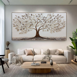 Minimalist Tree Oil Painting - Modern Neutral Wall Art | VelraArt