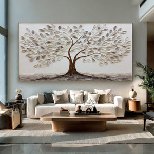 Minimalist Tree Oil Painting - Modern Neutral Wall Art | VelraArt