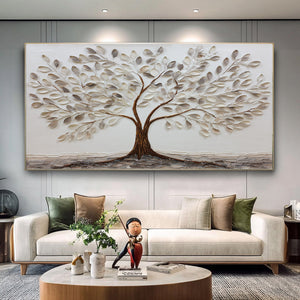 Minimalist Tree Oil Painting - Modern Neutral Wall Art | VelraArt