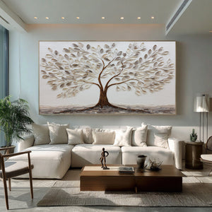 Minimalist Tree Oil Painting - Modern Neutral Wall Art | VelraArt