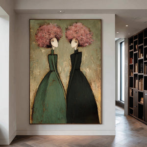 Modern Paired Figure Oil Painting - Contemporary Wall Art | VelraArt