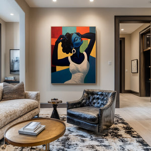 Large Textured Oil Painting - Original Hand Painted Abstract Lady Portrait with Heavy Impasto Decor