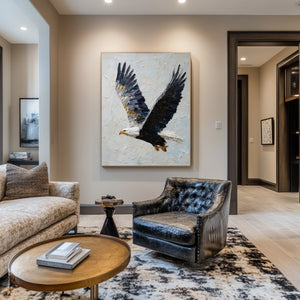 Large Impasto Textured Eagle in Flight Canvas Wall Art Textured Animal Art for Entryway & Study Decor