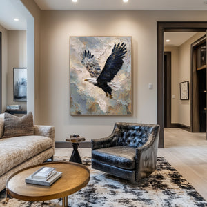 Large Vertical Textured Bald Eagle Canvas Wall Art Modern Wildlife Art for Living Room & Office