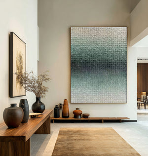 Large Modern Geometric Abstract Canvas Wall Art Textured Green Painting for Interior Decor