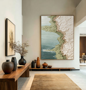 Large Ocean Coast Canvas Wall Art Contemporary Coastal Landscape Painting for Interior Decor