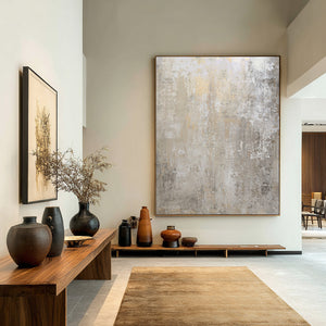Large Minimalist Neutral Abstract Canvas Wall Art Textured Oil Painting for Entryway & Bedroom Decor